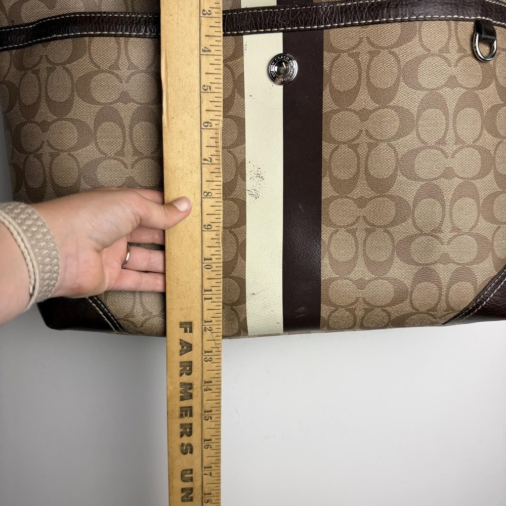 Coach Signature Stripe Diaper Bag Tote Brown Canvas Large Changing Pad - Picture 3 of 13